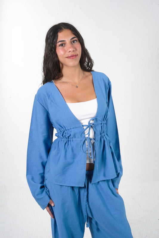 Blue Double Tie Top